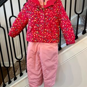 3 piece Colorful Heart Print Jacket, Fleece Jacket and Pink Snowbib Set